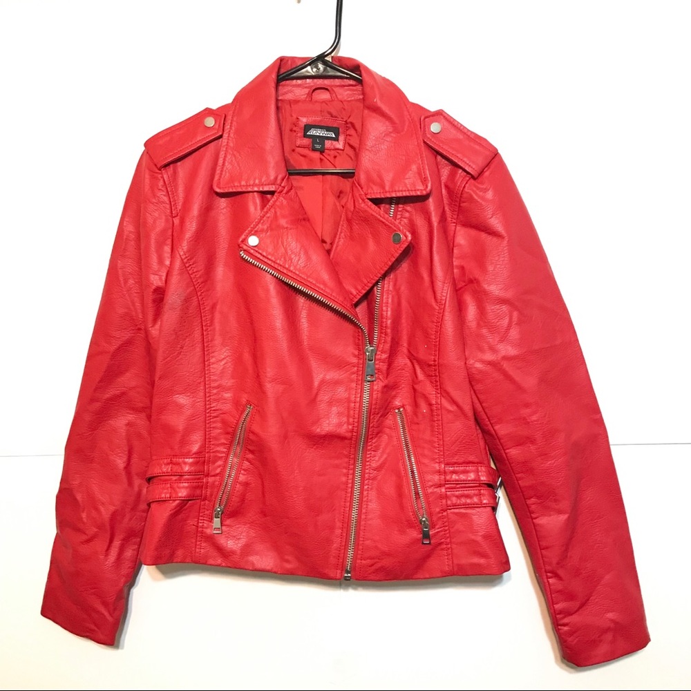 Red Leather Jacket with Pockets